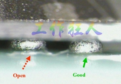 BGA锡球直径变大，表示焊锡空焊(solder skip)