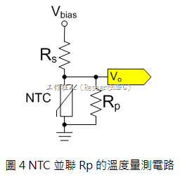 NTC并联Rp的温度量测电路