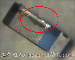 使用锡(Sn)镀层的电源电感器(Power Inductors)，经过推力测试后，其焊点还保留在零件的端点上，所以推力比较高。 