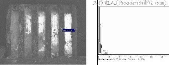 EDS位置点5，金手指间没有金属成份的玻璃纤维材质。 